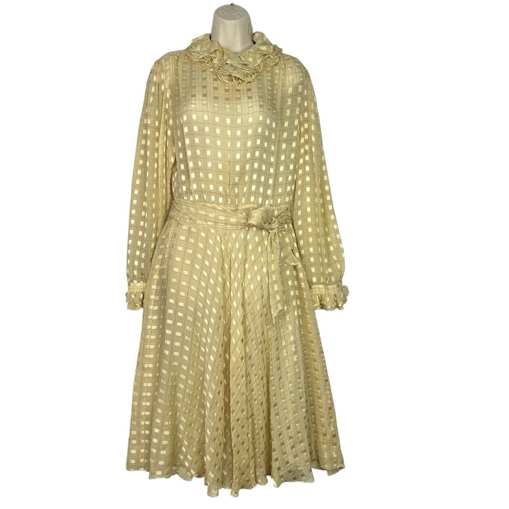Vintage The Silk Farm ICINOO 100% Silk Sheer Grid Maxi Dress Slip Beige‎ Size 12